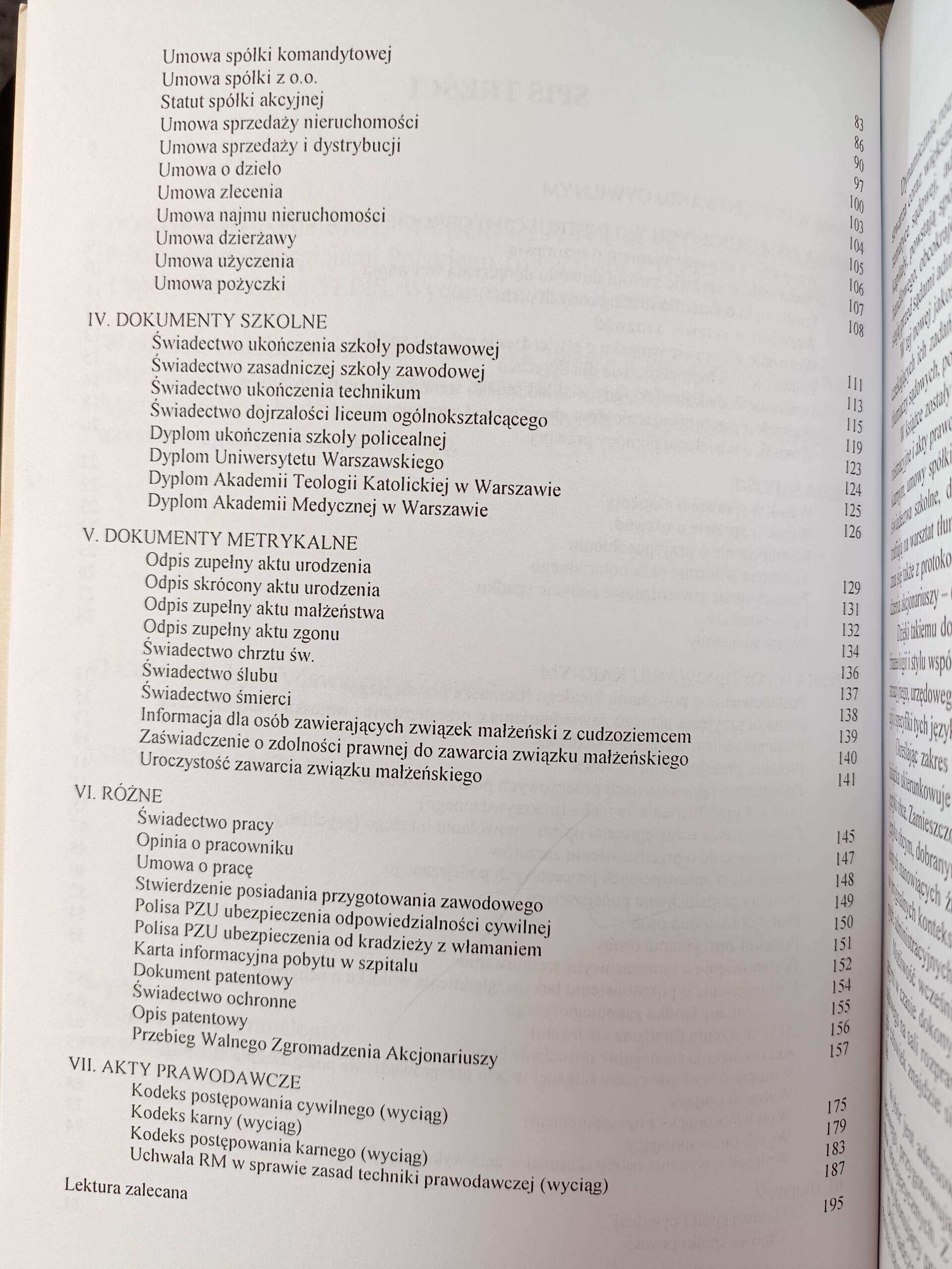 spis treści 2 książki dokumenty polskie wybór dla tłumaczy sądowych w księgarni internetowej www antykwariat Szczecin