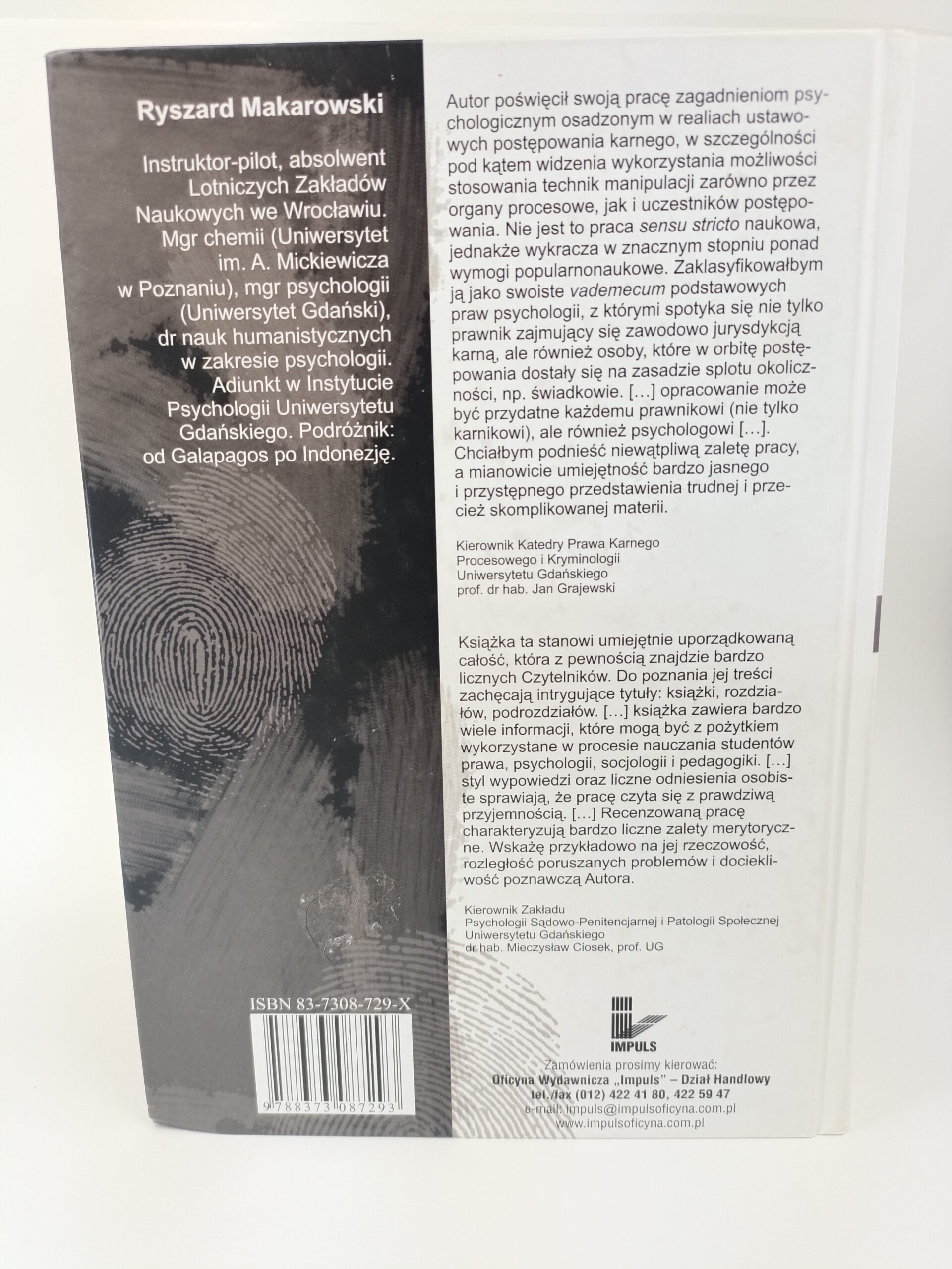 manipulacje w postepowaniu karnym Ryszard Makarowski nota od wydawcy ksiazki w antykwariat Szczecin