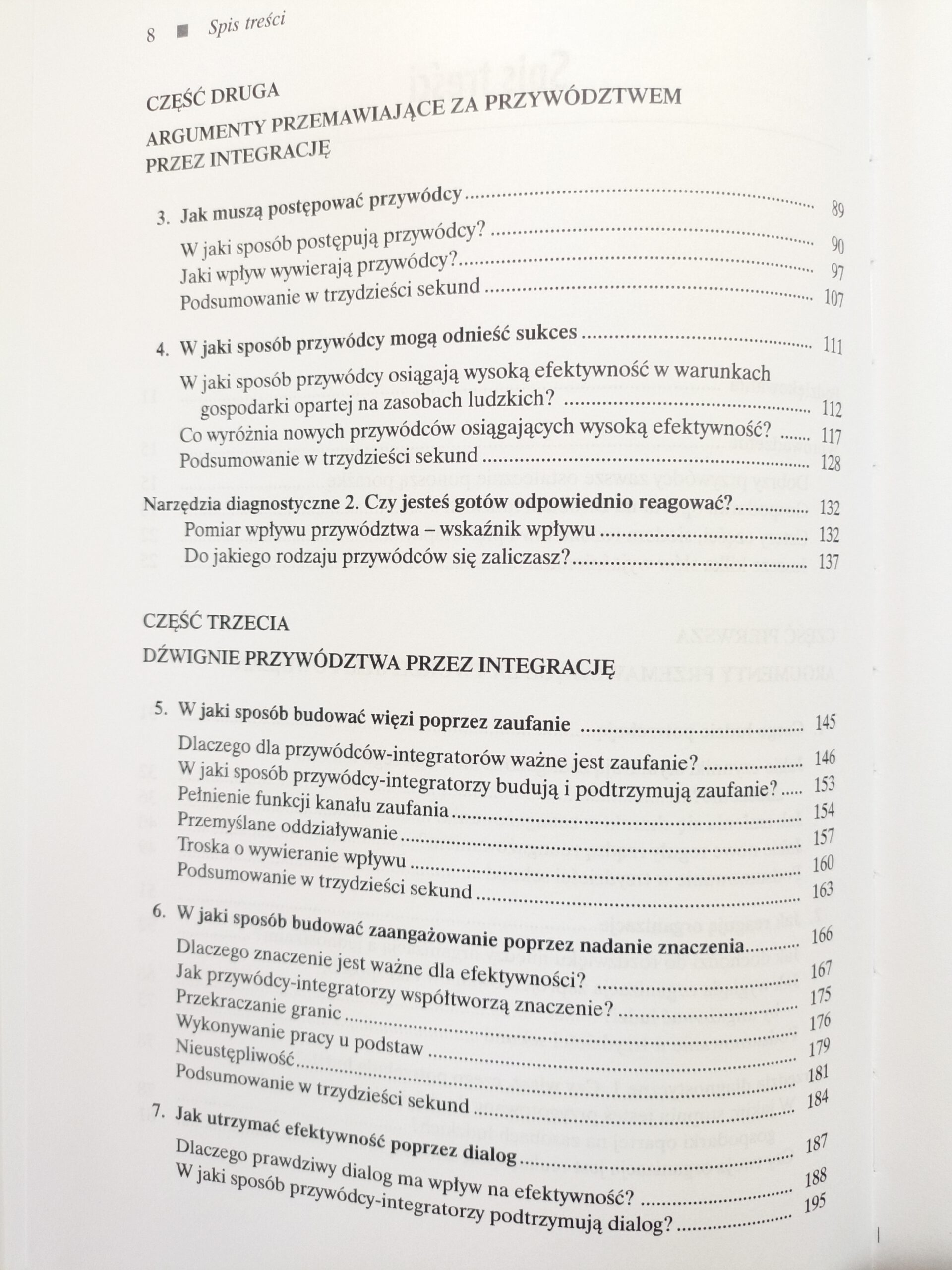 przywództwo przez integrację spis treści 2 książki w antykwariat Szczecin