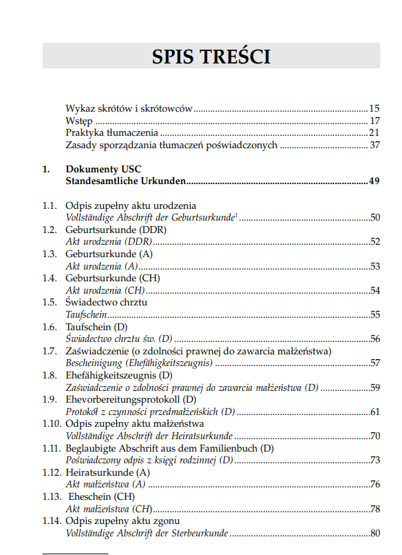 jak sporzadzać tlumaczenia poświadczone spis tresci antykwariat ksiazki Szczecin